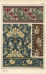 Jonquil, Narcissus jonquilla, jako motyw projektowy we wzorach tapet i tkanin