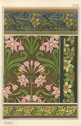 Jonquil, Narcissus jonquilla, jako motyw projektowy we wzorach tapet i tkanin
