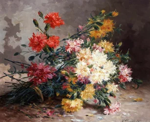 Bukiet goździków. Obraz autorstwa Eugene Henri Cauchois (1850-1911) Kolekcja prywatna.