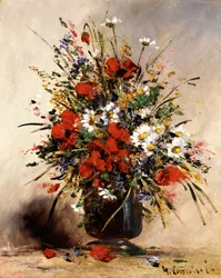 Dzikie kwiaty w wazonie. Obraz autorstwa Eugene Henri Cauchois (1850-1911 Francja) Kolekcja prywatna