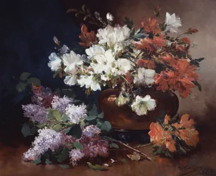 Martwa natura z bzem. Obraz autorstwa Eugene Henri Cauchois (1850-1911) Kolekcja prywatna.