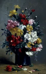 Martwa natura z goździkami. Malarstwo Eugene Henri Cauchois (1850-1911) Prywatna kolekcja.