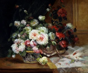 Doniczka z różami. Obraz autorstwa Eugene Henri Cauchois (1850-1911 Francja) Kolekcja prywatna