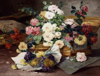 Róże w Nicei. Obraz autorstwa Eugene Henri Cauchois (1850-1911) Kolekcja prywatna.