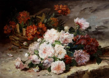 Róże i goździki. Obraz autorstwa Eugene Henri Cauchois (1850-1911) Kolekcja prywatna.