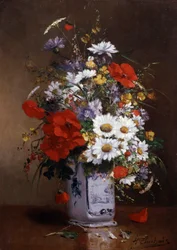 Wazon z makami i stokrotkami. Malarstwo Eugene Henri Cauchois (1850-1911) Kolekcja prywatna.