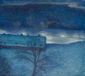 Zimowa noc nad nabrzeżem