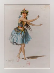Korrigane. Balet Charlesa-Marie Widora, modelka kostiumowa. 1880, długopis, akwarela i gwasz na papierze.