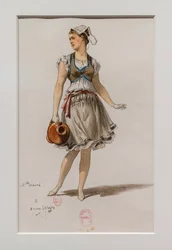 Korrigane. Balet Charlesa-Marie Widora, modelka kostiumowa. 1880, długopis, akwarela i gwasz na papierze.
