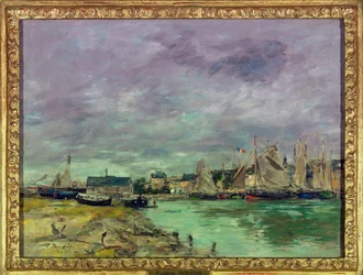 Port w Trouville (Trouville-sur-Mer), Calvados Obraz Eugene Louis Boudin (1824-1898) 1891 Wymiary 0,41 x 0,55 m Paris Louvre Museum Obowiązkowa wzmianka: Donation Helene i Victor Lyon