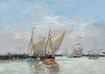 Trouville, mola, przypływ, 1876