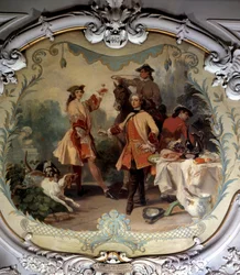 Obiad myśliwski w XVIII wieku Obraz Eugene Louis Lami (1800-1890) XIX wiek Chantilly, Musee Conde