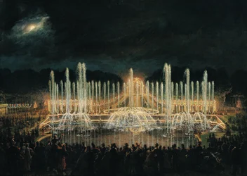 Podświetlany pokaz fontann w Bassin de Neptune na cześć księcia Francisco de Assisi de Bourbon (1822-1902) 21 sierpnia 1864