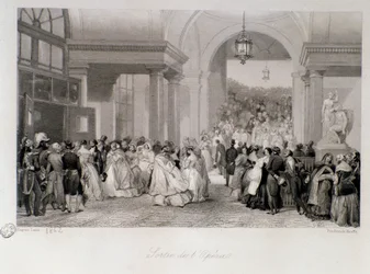 Publiczność ma wydanie Opery w Paryżu. Grawer Eugene Louis Lami (1800-1890) 1842 Ze zbiorów prywatnych