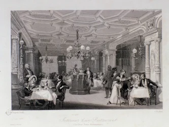 Widok wnętrza restauracji „Les trois freres progressive” w pobliżu Palais Royal w Paryżu. Grawer Eugene Louis Lami (1800-1890) 1843 Ze zbiorów prywatnych