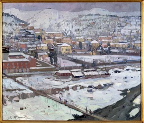 Widok genów pod śniegiem, Włochy (Widok Genui pod śniegiem, Włochy) Obraz Eugenio Olivari (1882-1917) Dim 73x85 cm Genes, Galleria d
