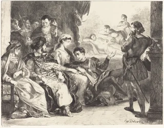 Gracze inscenizujący otrucie ojca Hamleta Akt III, scena II, 1835.