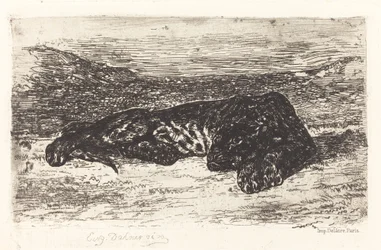 Tygrys śpiący na pustyni, c. 1830.