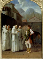 Św. Bruno (1030-1101), założyciel Zakonu Kartuzów otrzymuje wiadomość od papieża Urbana II (Urbano II)