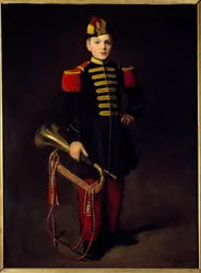 Dziecko oddziału (z trąbką). Obraz Evy Gonzales (1849-1883)