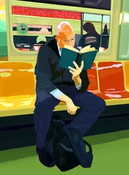 Blue Book, Bald Man, F Train, 2019 (narysowane ręcznie na iPadzie ołówkiem Apple)