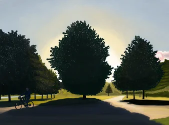 Rowerzysta, świt, Hyde Park (grafika cyfrowa)