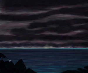 Ocean i niebo z ptakiem w nocy