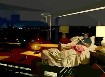 Richmond, Wirginia, hotel nocą, 2025 (grafika cyfrowa)