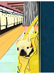 Podróżujący metrem z psem w torbie, Brooklyn (grafika cyfrowa)