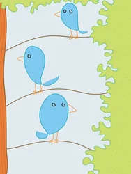 Three Bluebirds On Branch, 2015 (narysowane ręcznie na iPadzie ołówkiem Apple)