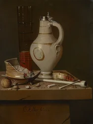 Martwa natura z akcesoriami do palenia i kuflem piwa. 1664