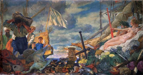 Alegoria handlu międzynarodowego. Sztuka rosyjska, od końca XIX do początku XX wieku. Państwowa Galeria Tretiakowska, Moskwa.