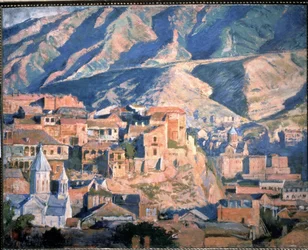 Tbilisi (Republika Gruzji) (Tiflis) - Widok miasta na Kaukazie, w krajobrazie gór skalistych - Obraz Evgeny Evgenyvich Lanceray (Eugene Lansere) (1875-1946), olej na płótnie