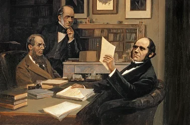 Joseph Hooker (1817-1911), Charles Lyell (1797-1875) i Charles Robert Darwin (1809-82)