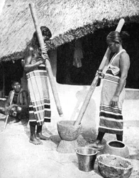Newarskie kobiety tłukące zboże, Nepal, 1936.