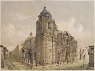 Kościół La Merced, Lima, ilustracja z "Geografii Peru" autorstwa Mariano, Felipe Paz Soldan (1821-86) tablica XXV, 1863