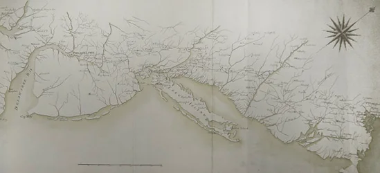 Ogólna mapa obozów i przemarszów armii w Ameryce na rozkaz Rochambeau, fragment prawej strony, z 