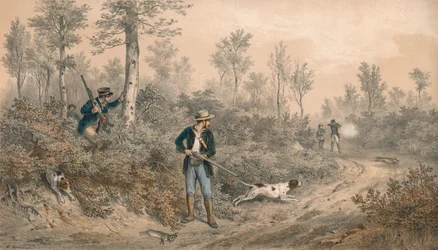 „Chasses a Tir, Battue en Forêt”, połowa XIX wieku.