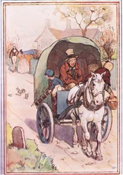Gdy się oddalali, jego matka wybiegła przez bramę, ilustracja z Davida Copperfielda, 1914