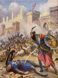 La Gerusalemme Liberata autorstwa Torquato Tasso: Canto III, strofa 45 (kolorowa litografia)