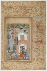 Babur Entertains w pałacu sułtana Ibrahima Lodiego, ok. 1585 (nieprzezroczysta akwarela i złoto na papierze)