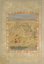 Jahangir oglądający walkę słoni, ca. 1605.