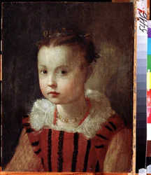 ""portret małej dziewczynki"" Bogato ubrane dziecko. Obraz Federico Fiori Barocci lub Baroccio (około 1535-1612) Regionalna Galeria Sztuki Deineka, Rosja Kursk