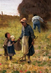 Żniwo, obraz Federico Rossano (1835-1912), olej na płótnie, 65x80 cm, detal