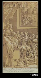 Cesarz Henryk IV (1050-1106) u stóp papieża Grzegorza VII (1020-85) ryty przez Mikołaja Le Sueura (1691-1764)