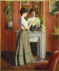 Kobieta przed lustrem par Zandomeneghi, Federico (1841-1917). Olej na płótnie, format : 65x55