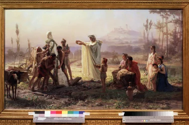 Starożytna Grecja: „Ceremonia w hołdzie bogu Hermesowi” Obraz Fiodora Andreyevicha Bronnikova (1827-1902) 1874 Wymiary 70x123 cm Państwowa Galeria Tretiakowska Moskwa