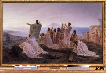 „Hymn do wschodzącego słońca Pitagorasa” Ceremonia rytualna w starożytnej Grecji inspirowana teoriami Pitagorasa dotyczącymi muzyki i gwiazd. Obraz Fiodora Andriejewicza Bronnikowa (1827-1902) 1869 Państwowa Galeria Tretiakowska Moskwa