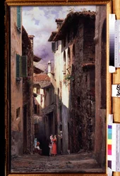 „Scene de rue a Bellagio en Italie” Peinture de Fiodor Andreyevich Bronnikov (1827-1902) 1875 Państwowa Galeria Tretiakowska, Moskwa