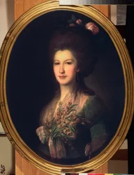 Portret hrabiny Elisabeth Santi. Obraz Fiodora (Fedora lub Fiodora) Stepanovicha Rokotova (1735-1808), olej na płótnie